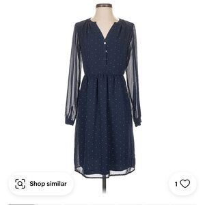 A New Day, Navy Polka-Dot Dress, long sleeve, XL, A-line, flattering EUC